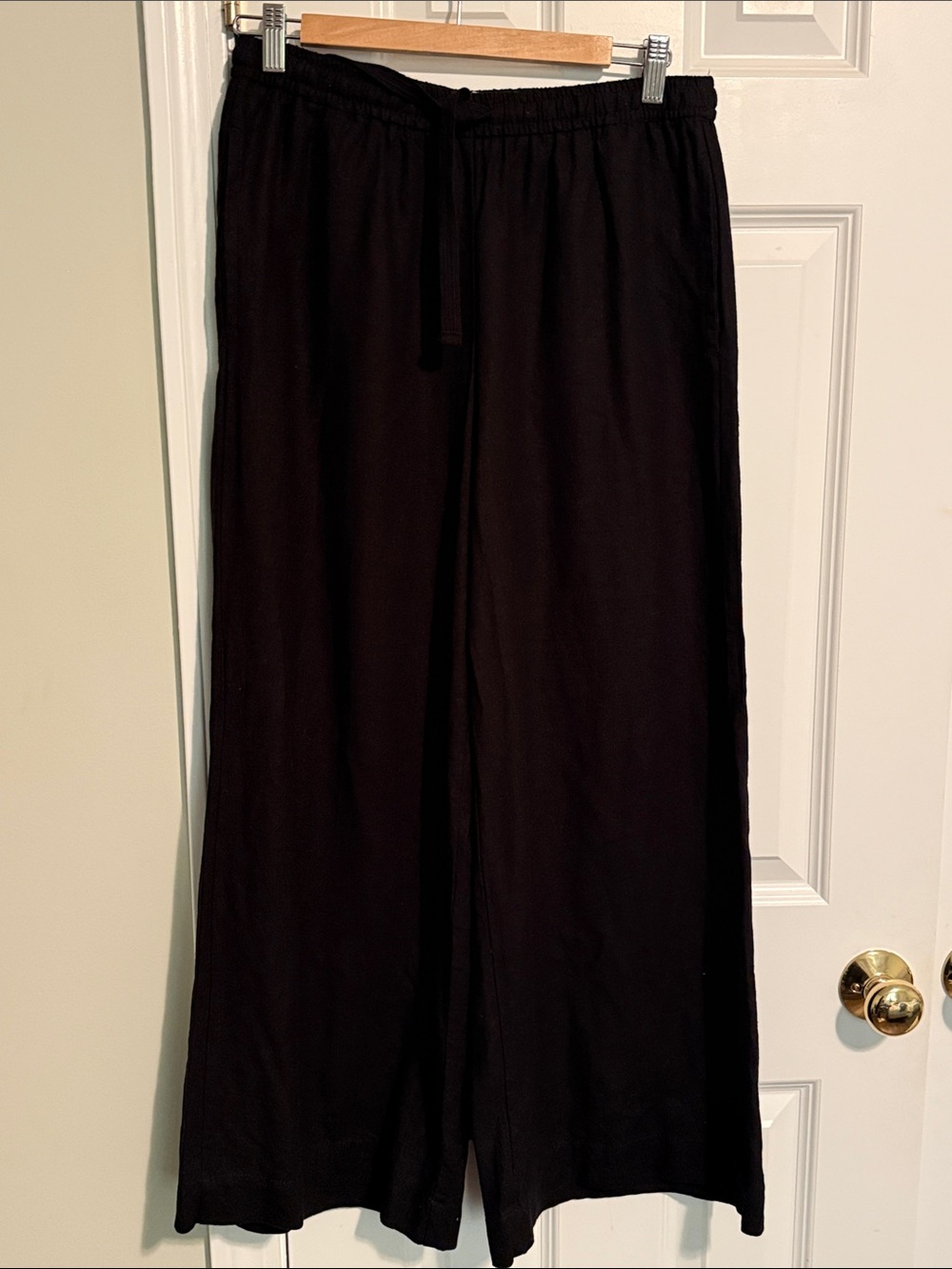 Max Studio Black Wide-Leg Drawstring Linen Pants